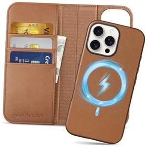 Wallet Case Genuine Leather for iPhone 16 Pro Max Nappa - Saddle Brown - Photo 1 sur 7