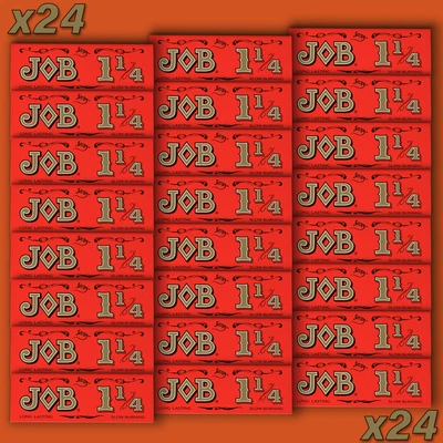 x24 JOB Rolling Papers 1 1/4 Orange Red Slow Burning Cigarette Papers (24 Packs) - Image 1 of 3