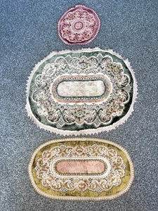 Tapestry Trading Begium velvet Doily Verona- Jade pink yellow mcm home gift VTG - Picture 1 of 16