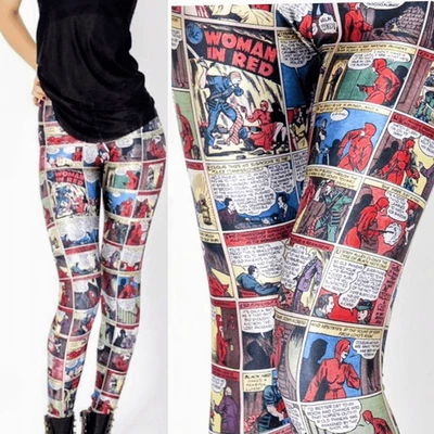 Blackmilk Woman in Red Episode 2 Comic Book Superhero Leggings Black Milk Y2K - Image 1 of 4