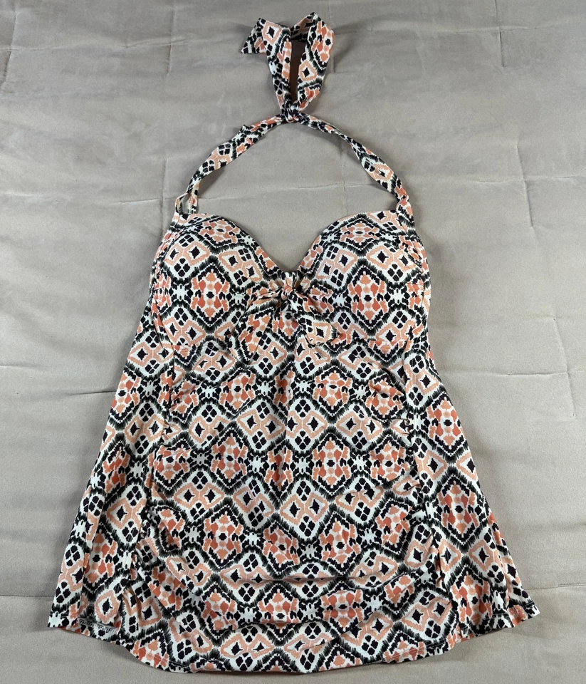 Camiseta Tankini Merona Geométrica Naranja Negra Talla XL Acolchada Playa Verano Halter Foto 1 de 4