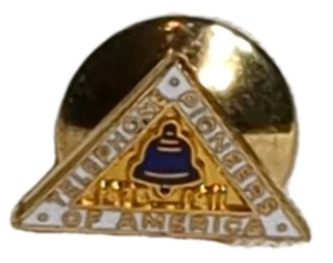 Telephone Pioneers of America Pinback Vintage Lapel Blue Bell Gold Tone .5" - Picture 1 of 3