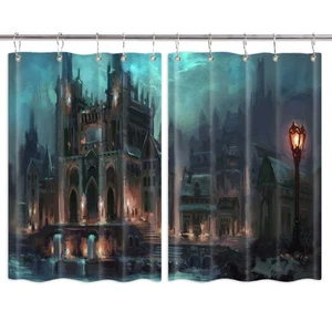 Gothic Architektur Küchengardinen Fenstergardinen 2 Flächen Set mit Haken - Bild 1 von 10