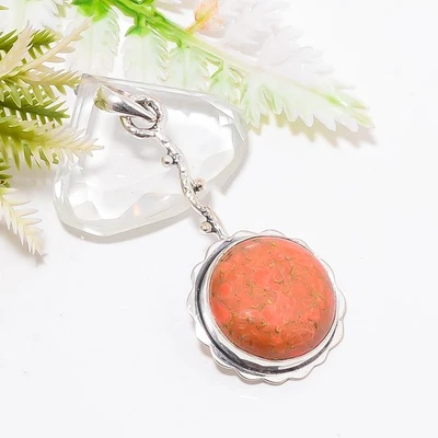 Colgante de joyería de plata de ley 925 hecho a mano con piedras preciosas de turquesa roja cobre Foto 1 de 4