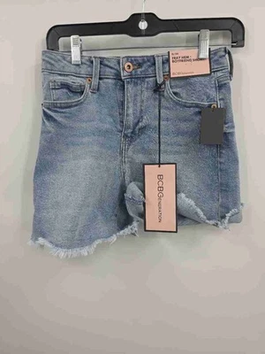 NUEVO CON ETIQUETAS BCBGeneration Pantalones Cortos Para Mujer Azul Bolsillos Dobladillo Deshilachado Novio Talla 0/24 Foto 1 de 4