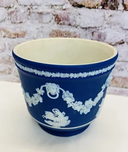 Rare Antique Wedgwood Jasperware Dark Cobalt Blue Jardiniere Plant Pot Planter - Picture 1 of 24