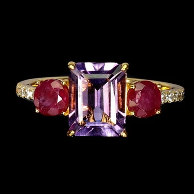 925 Sterling Silver Ring Octagon Amethyst 9x7mm Ruby Gemstone Jewelry Size 7 - Image 1 of 4