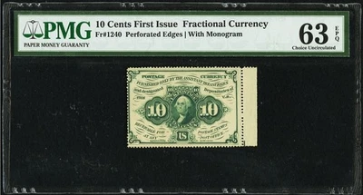 FR 1240 10c 1ST ISSUE FRACTIONAL - PERFORATED w/ SHELVAGE - ABNCo - PMG 63 EPQ - Image 1 of 4