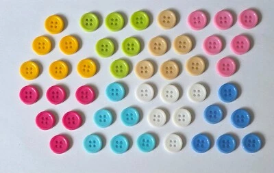 48 Buttons Size 15mm 8 Colours with 6 of Each Round Four Hole Plastic Buttons - Image 1 of 4