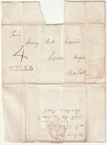 1796 NORFOLK WELLS PMK WRAPPER NICKLING HARBOUR ARIA CONDIZIONATA A HENRY BELL LYNN REGIS - Foto 1 di 2