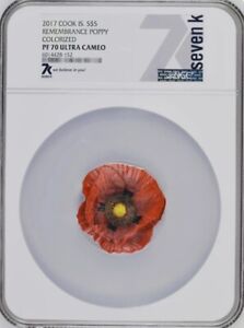 7K Metals 2017 PF 70 Ultra Cameo Cook Islands Remembrance Poppy Colorized