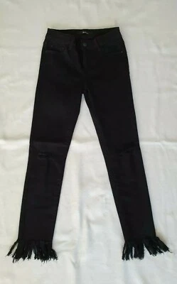 Damen Jeans Hose Skinny Röhre High Waist schwarz Gr. 34 Stretch Fransen Neu - Bild 1 von 4