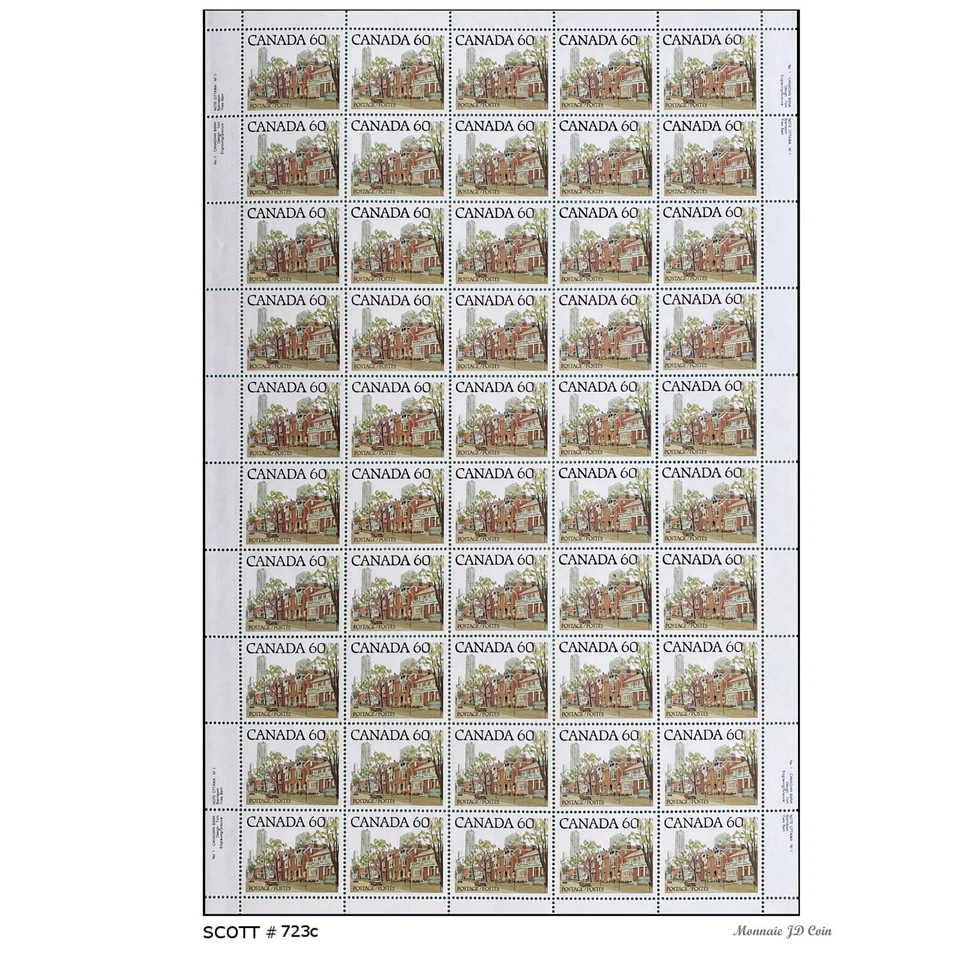 1982 Canada Stamp Full Pane of 50 #723c Ontario Street Scene (1982) 60¢ - Image 1 of 1