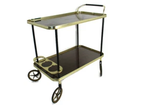 Bar Cocktail Tea Entertainment Cart Trolley Kitchen Island Veneer Retro Barware - Picture 1 of 10