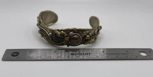 Vintage Preowned Silver/Gold Color Mexican Cuff Bracelet With Green & Copper - Bild 1 von 7