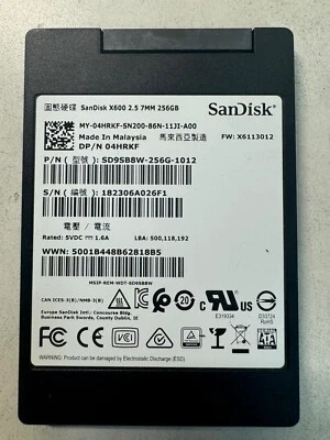DELL 4HRKF X600 SD9SB8W-256G-1012 256GB 6 Gb/s SATA 2.5" SSD - Image 1 of 3
