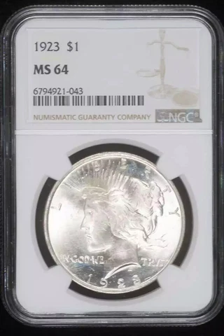 1923 P Peace Silver Dollar NGC MS-64 Cover