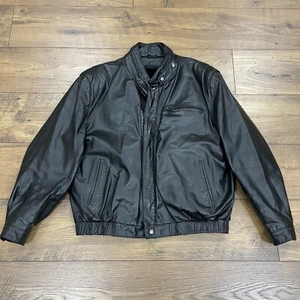 Bermans Leather Jacket Mens 42 Black Bomber Moto Aviator Faux Fur Zip Out Lining - Picture 1 of 15