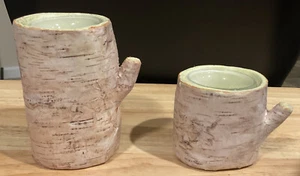 Pair of Hallmark White Birch Tree Tea Light Holders 5” and 3” Unique Item NOS - Picture 1 of 2