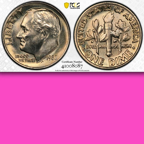 1982 No-P PCGS MS65FB Rare Full Bands! 🔴 No Mintmark ✅ Key 10c ✅ Roosevelt Dime Cover