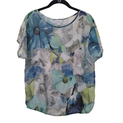 Liz Claiborne Size PM Petite Women Top Sheer Floral Cap Sleeve Blouse w Tank Top - Image 1 of 4