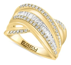 NWT EFFY Diamond Baguette and Round Crossover Ring 5/8 CT 14k Gold Size 7 - Picture 1 of 7
