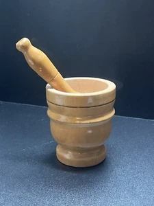 Primitive Antique Handmade Wood Mortar And Pestle - Bild 1 von 4