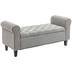 50 In Storage Ottoman End of Bed Bench with Rolled Arms Wood Legs for Bedroom - Picture 1 of 9