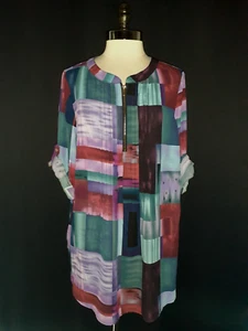 NEW AVENUE Plus Size 2X 18W Blouse Shirt Top Teal Purple Red Short Sleeve - Picture 1 of 4