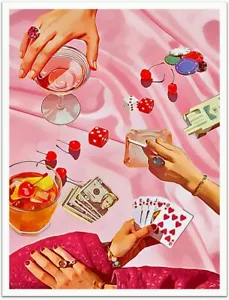 Pink Poker Posters Cute Funny Cocktails Decorative Art Print Poster 17 x 12 - Picture 1 of 1