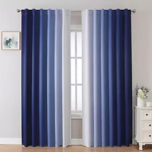 Blackout Curtains & Drapes for Bedroom Living Room 84 Inches Long Navy Blue and - Picture 1 of 9