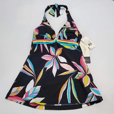 Profile by Gottex Women Swimwear 8 Black Floral Tankini Halter Padded NWT - Image 1 of 4
