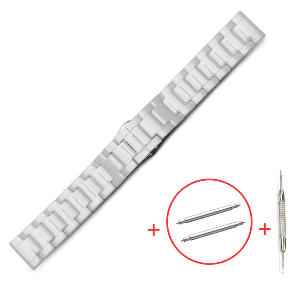 14/16/18/20/22mm Ceramic Link Bracelet Watch Band Belt Wrist Strap w Pins & Tool - Image 1 of 4