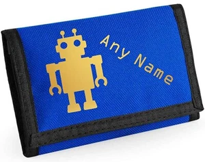 Robot Design Personalised BLUE Boys Kids Ripper Wallet With Coin Holder - Picture 1 of 11