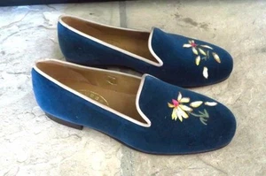 Mens STUBBS & WOOTTON Loves Me Loves Me Not Blue Velvet Loafers Shoes 8.5 D - Picture 1 of 5