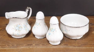 LOT Paragon Fine Bone China FLEURETTE Mini Sugar & Creamer + Salt & Pepper EXC+! - Picture 1 of 6