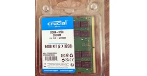 ✅NEW Crucial 64GB (2 x 32GB) DDR4 3200MHz CL22 SODIMM RAM Laptop Memory - Afbeelding 1 van 3