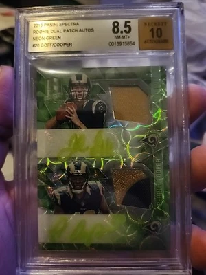 2016 Spectra Jared Goff/Cooper RC Dual Patch Auto Neon Green #02/10 RPA BGS 8.5 - Image 1 of 3