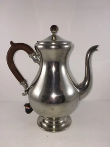 Vintage KMD Royal Holland Zinn Deckel Kaffee Tee Kanne Holzgriffe NEU mit Etikett - Bild 1 von 12