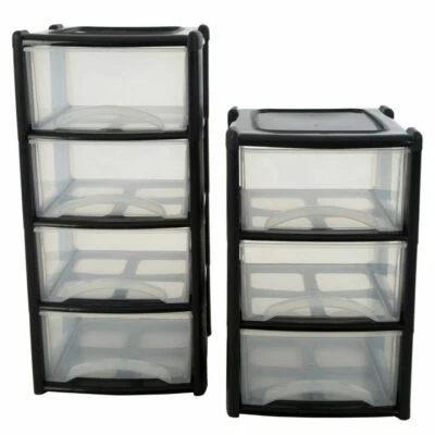 LARGE 3 & 4 PLASTIC DRAWERS -TOWER UNIT TROLLEY CHEST DRAWER SCHOOL OFFICE HOME - Image 1 of 2