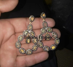 Viktorianische natürliche Ohrringe Rosenschliff Diamant & Opal 925 Sterlingsilber - Bild 1 von 5