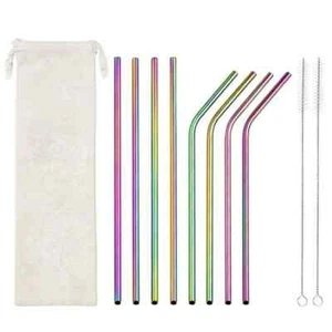 Metal Straws Reusable Mix Rainbow Color Stainless Steel Drinks Straws Party  UK - Picture 1 of 6