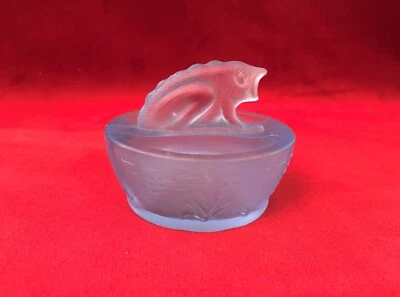 Ancien saleron double en verre de PORTIEUX décor grenouille Salière Sel Poivre - Photo 1/4