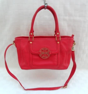 TORY BURCH AMANDA PINK CALFSKIN LOGO MEDALLION 2 WAY HOBO SHOULDER HANDBAG BAG - Picture 1 of 19