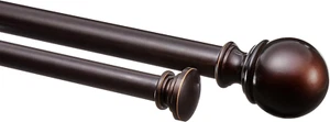 Adjustable Double Curtain Rod with Round Finials, 72"-144", Dark Bronze - Picture 1 of 12