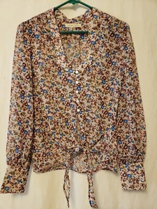 Sheer Floral Top Blouse Size Small The East Order Long Sleeve Button/Tie Front - Picture 1 of 14