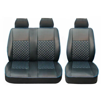 Leather Front Car Seat Covers Protector for Ford Transit 2015-2025 Black Blue - Image 1 of 4
