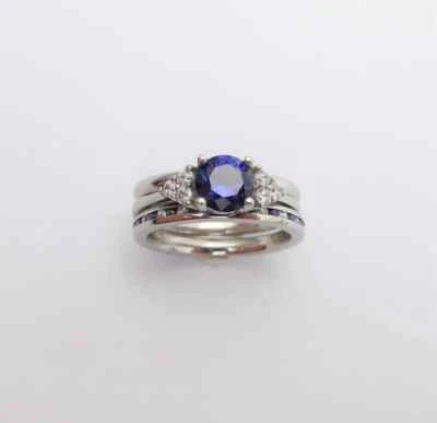 1.85 Ct Round Cut Natural Sapphire Diamond Wedding Ring 14K White Gold Size 7 - Image 1 of 4