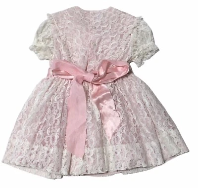 Vintage Tiny Town Togs Pink All Over Lace Toddler Girls Dress 2T? Pageant - Image 1 of 4
