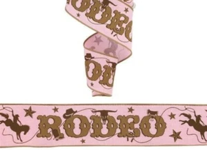 2" Rodeo ribbon 2" Wired Pink Brown Horse Ribbon for wreaths bows 5 Yards 🐴 - Picture 1 of 1
